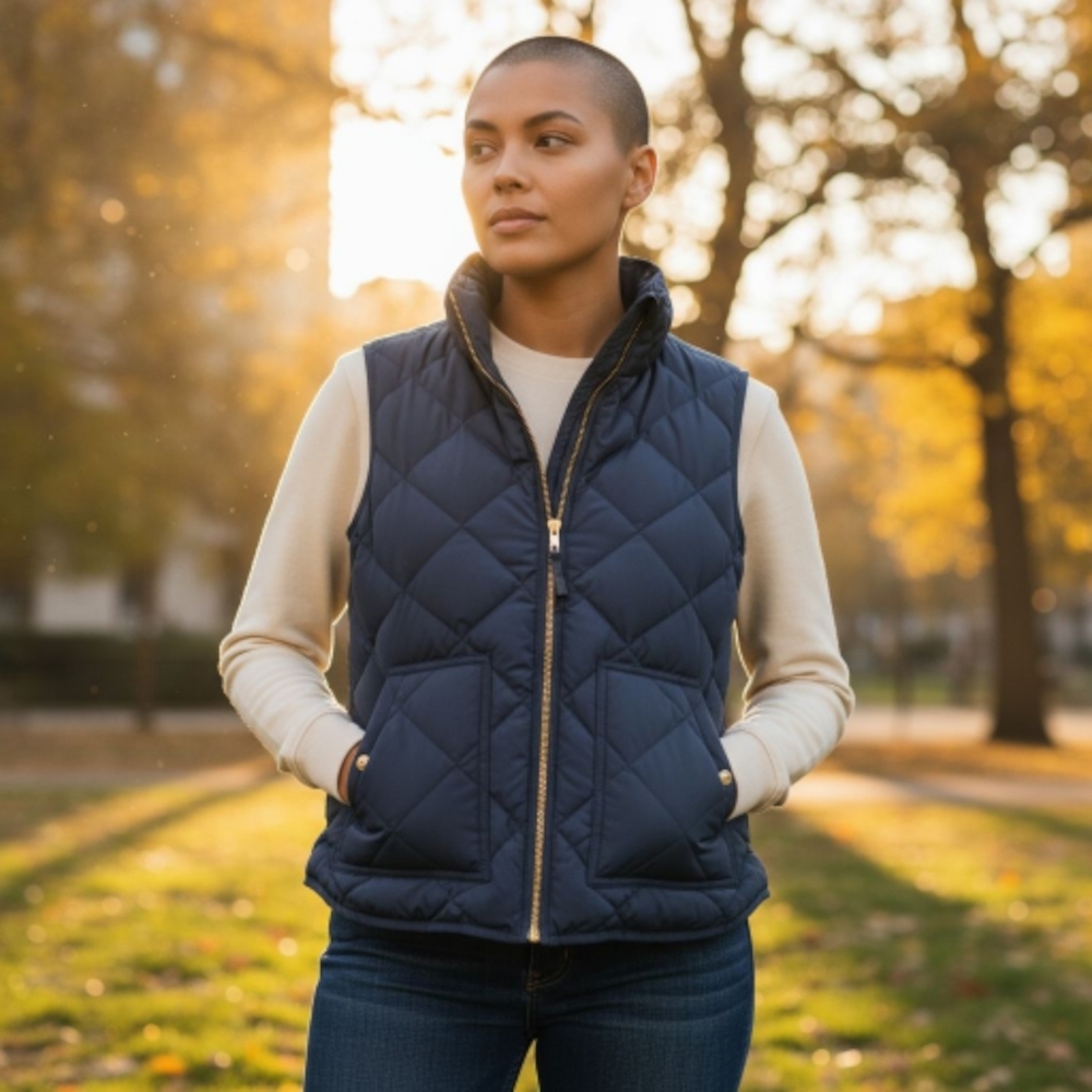 J.Crew Women’s Quilted Excursion Puffer Vest Navy Blue Down XS Zip Up